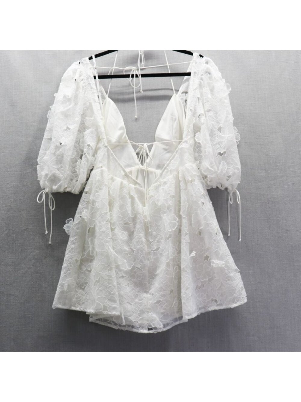 For Love & Lemons Leighton 3D White Lace Mini Dress Medium Bride Event Boho - Picture 6 of 16